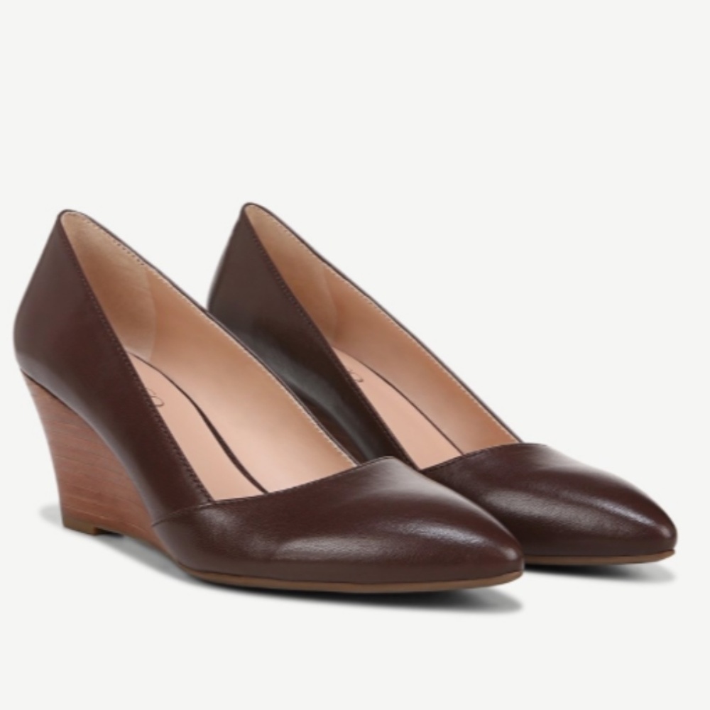 FRANCO SARTO Frankie Wedge Pumps In Cafe Brown Leather